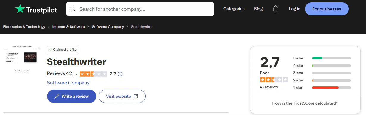 Stealthwriter trustpilot