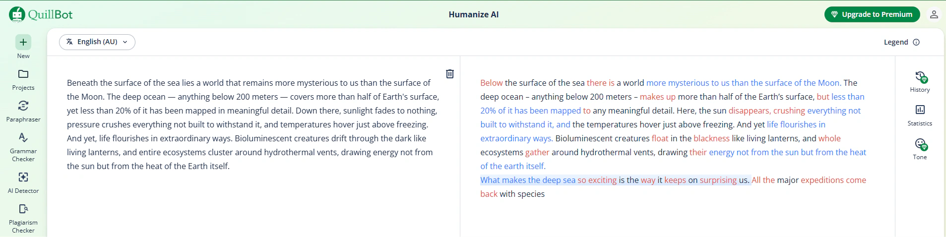 Quillbot humanized text