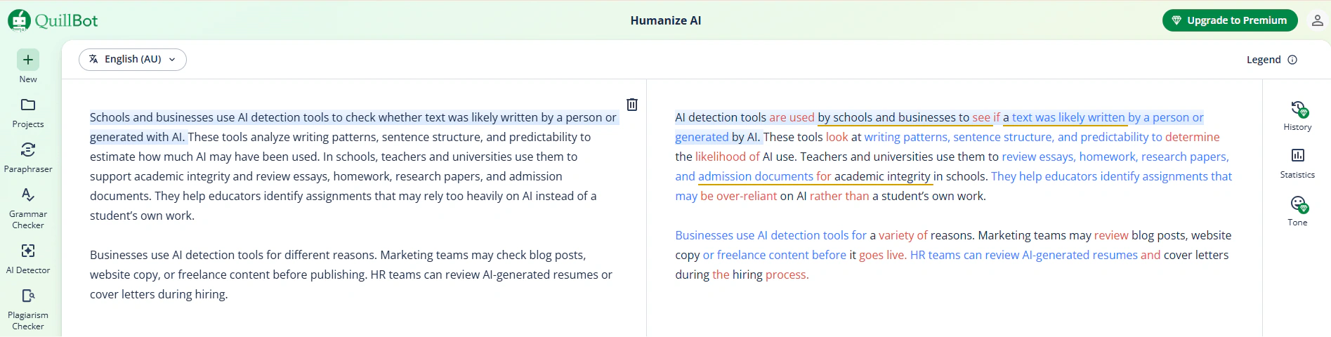Quillbot ai remover results
