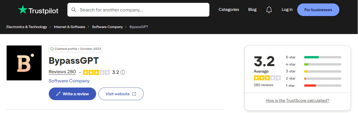 BypassGPT trustpilot
