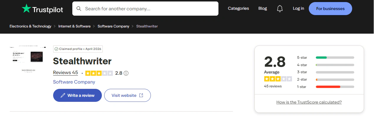 StealthWriter trustpilot