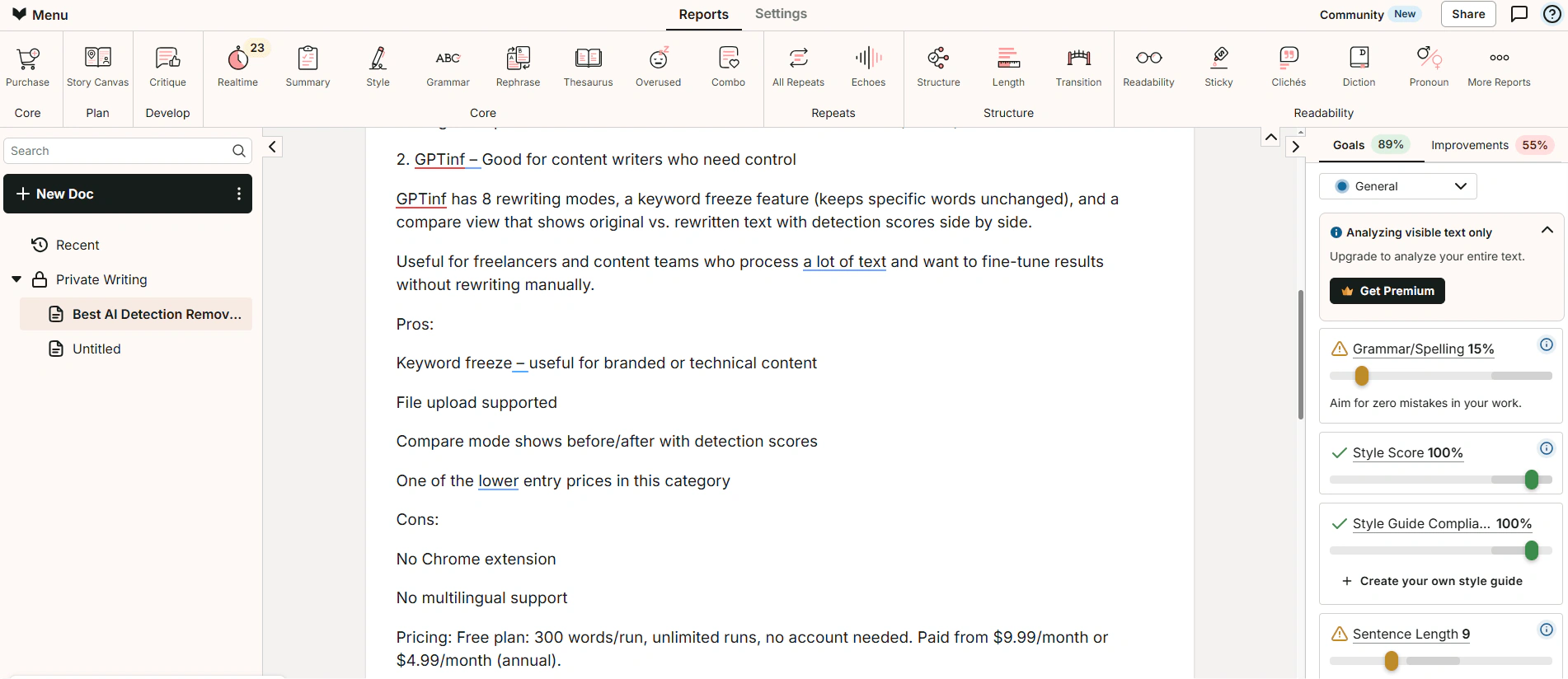 Pro writing aid doc analyze