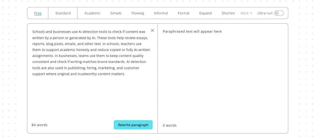 AI Paragraph Rewriter add text